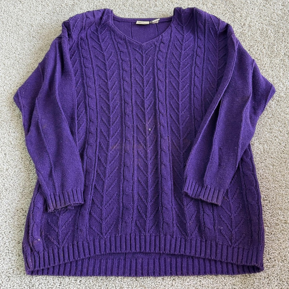 Vintage Carriage Court Sport Sweater Womens M Purple V Neck Cable Knit Pullover